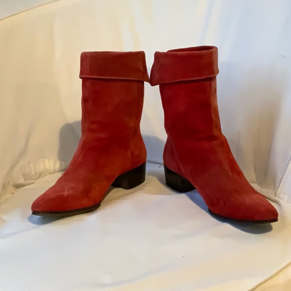 Red suede ankle boots